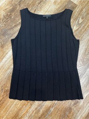 Stunning! St. John Size Medium Black Peplum Rayon Blend Sleeveless Knit Top